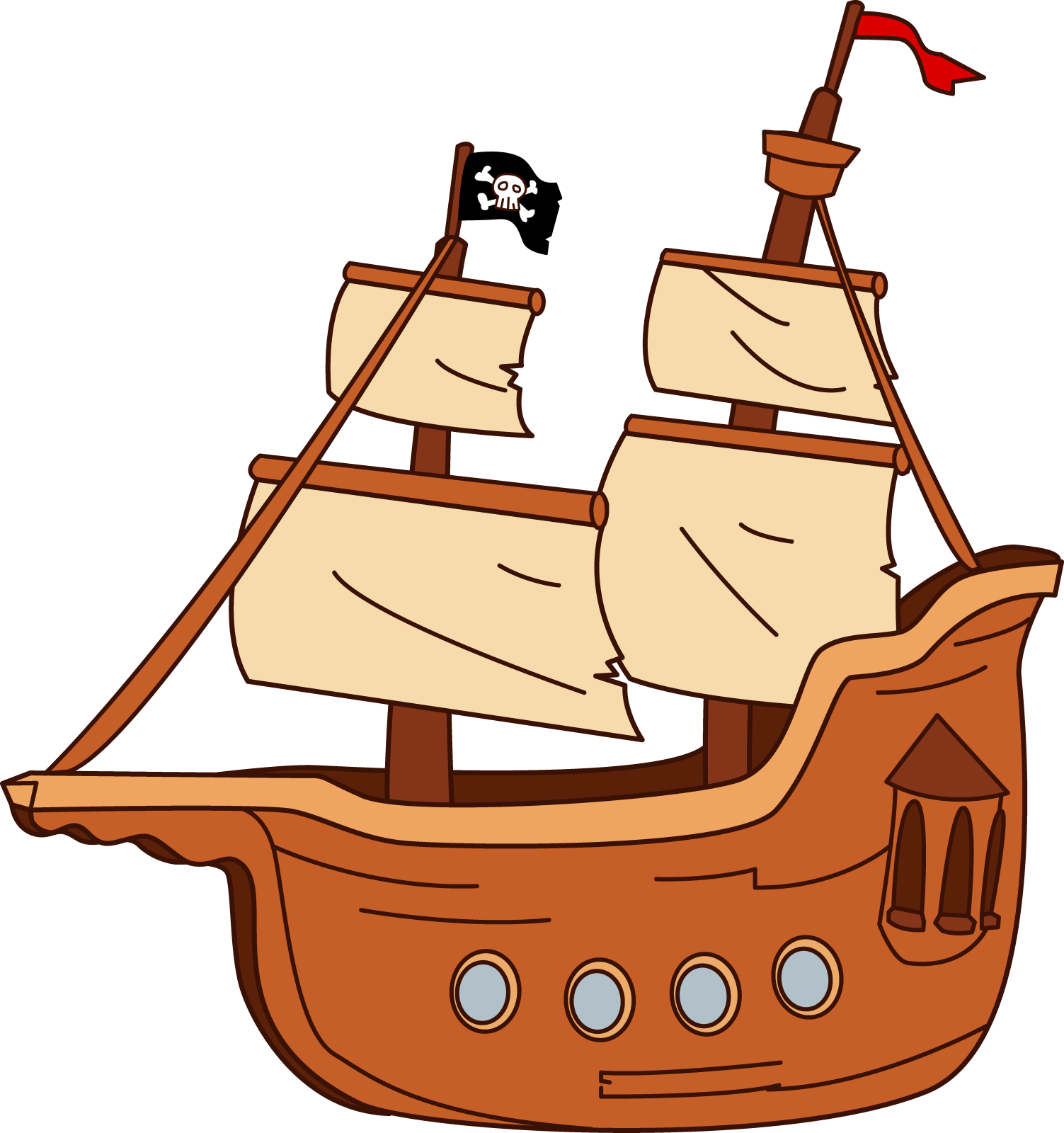 a pirate ship with a flag