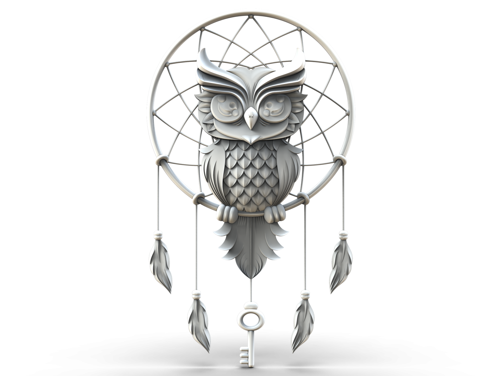 an owl is sitting on a dream catcher