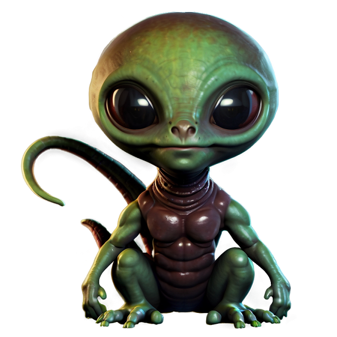 a small alien sitting on top of a white surface