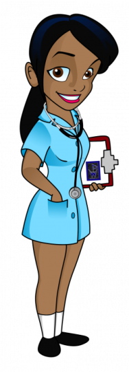 a cartoon nurse holding a clipboard
