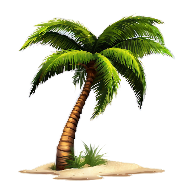 a palm tree on an island with sand