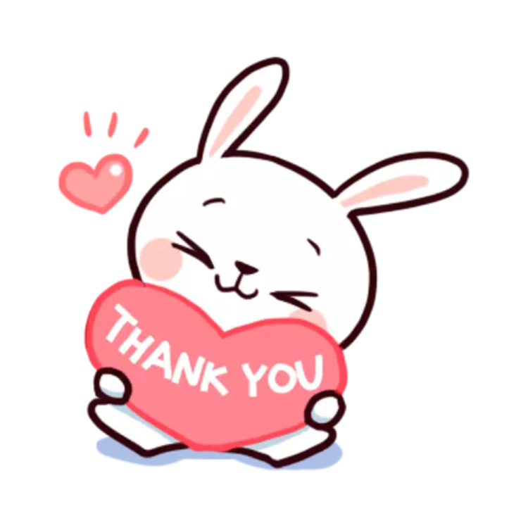 a cartoon bunny holding a heart with the words thank you