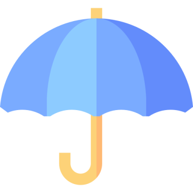 a blue umbrella with an orange handle