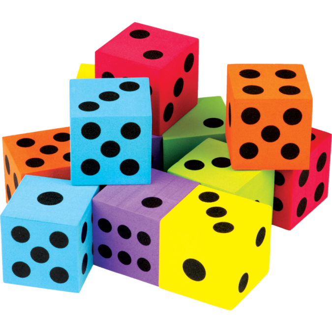 a pile of colorful dice