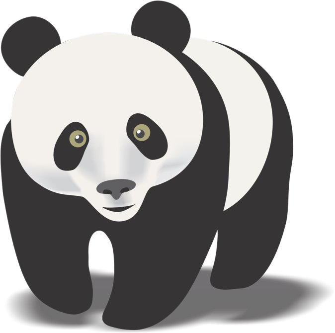 a black and white panda bear with green eyes