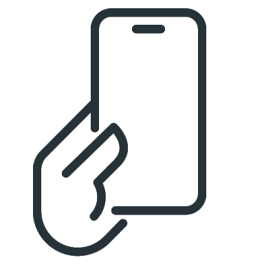 a hand holding a cell phone icon