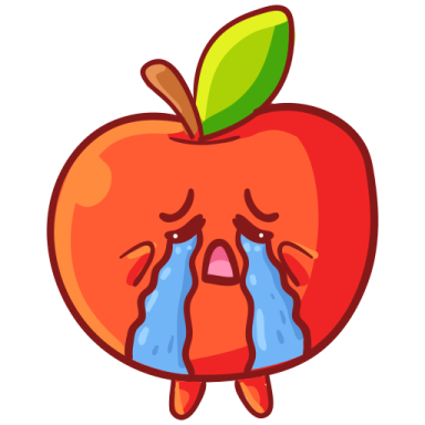 an apple with a crying face