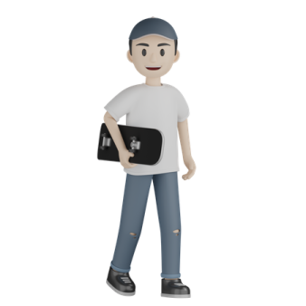 a 3d man holding a laptop computer
