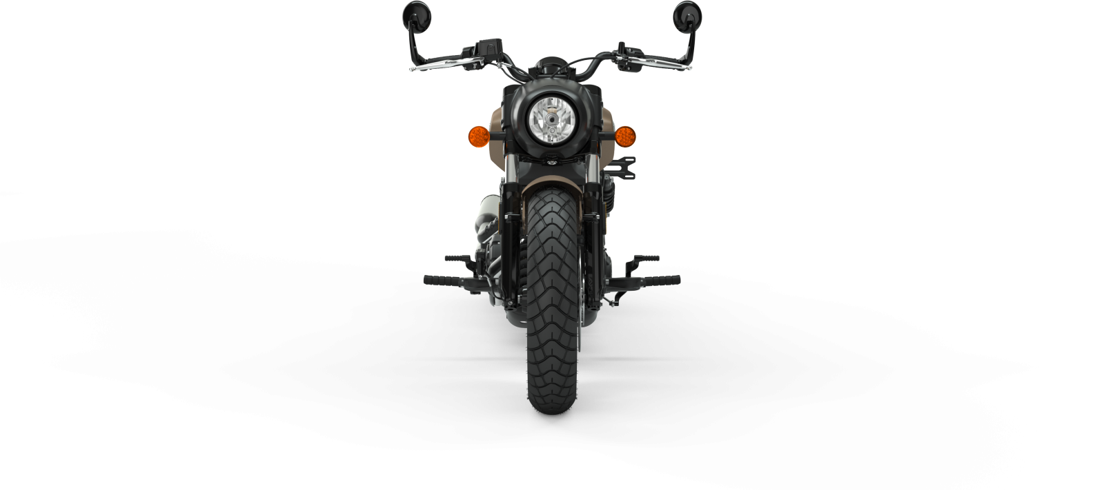 the front view of a motorcycle on a white background