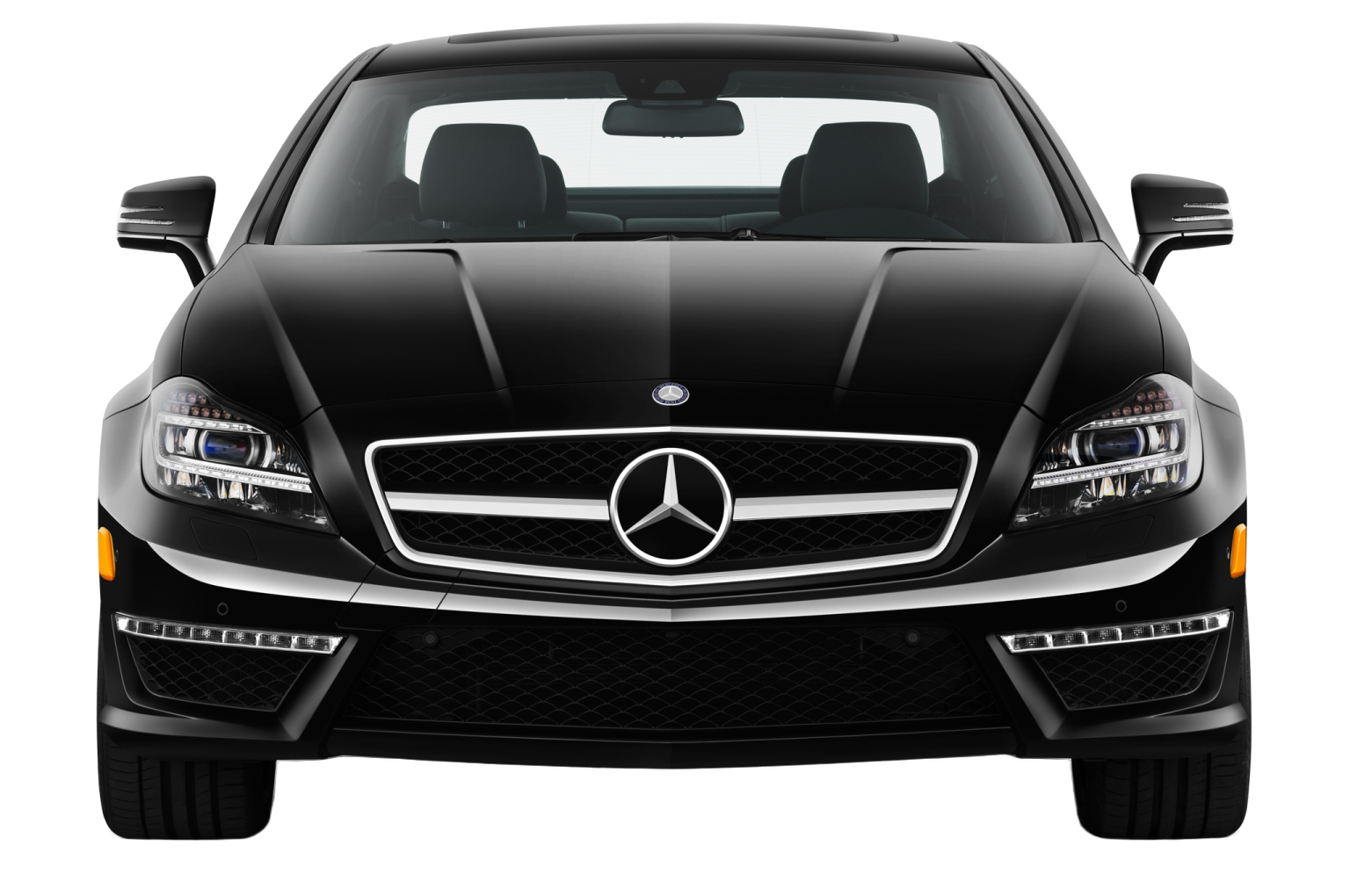 the front view of a black car