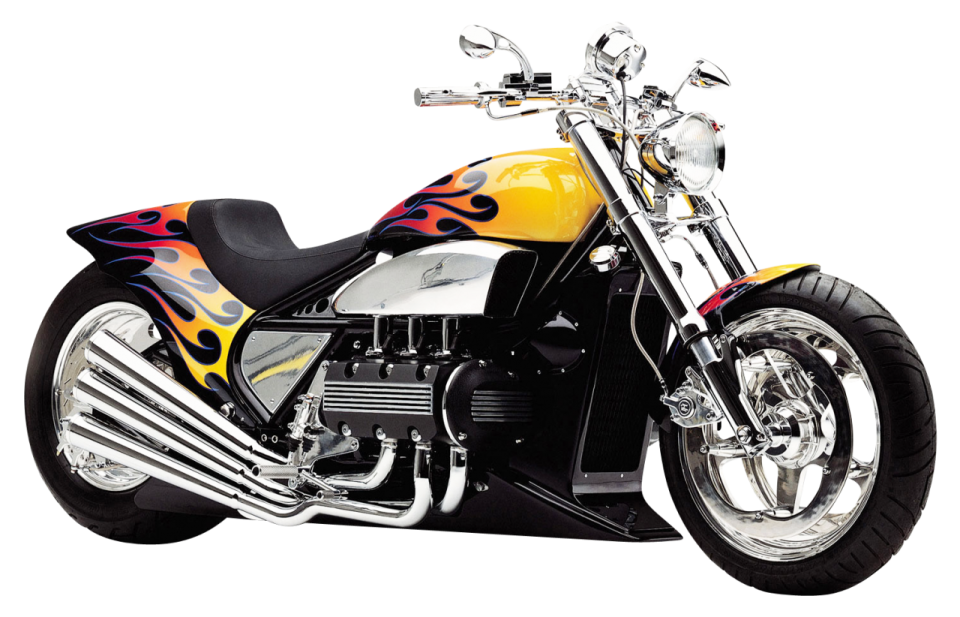 a yellow and black motorcycle with flames on it