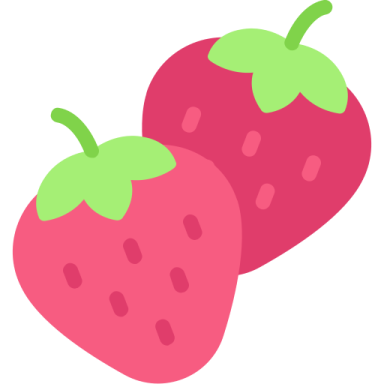 two strawberries with green leaves