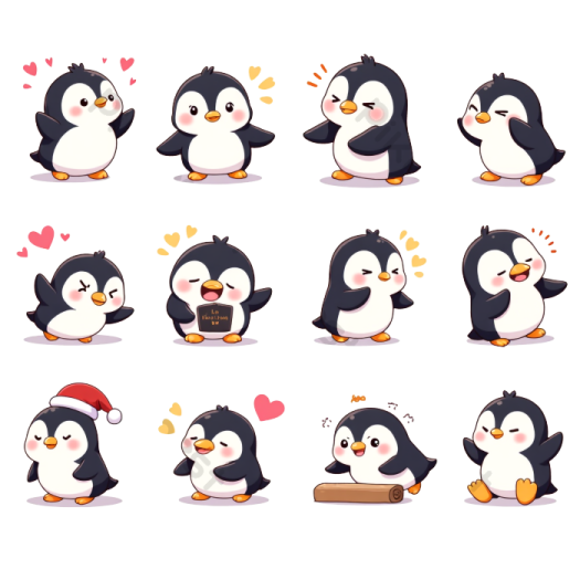 a set of cute penguins with different expressions