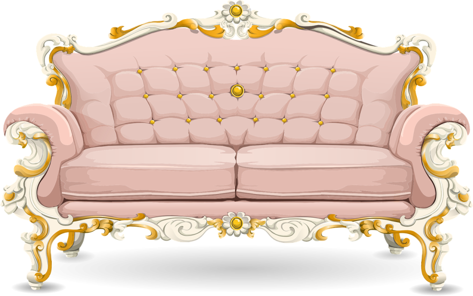 a pink couch on a white background