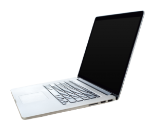 an open laptop computer on a white background