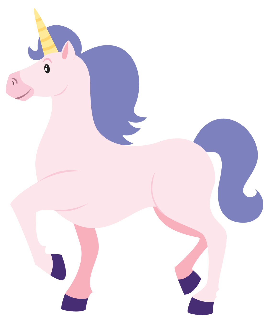 a pink unicorn with a blue mane and a yellow horn