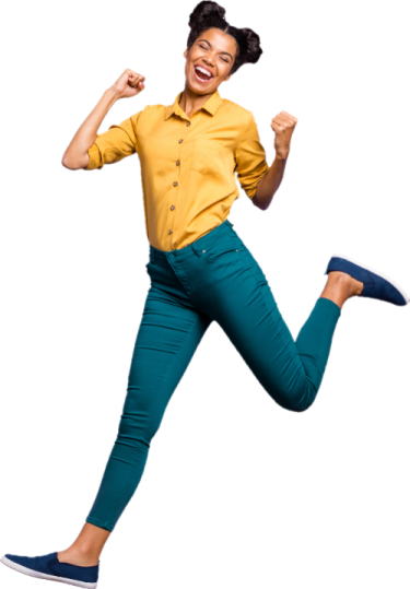 a woman jumping in the air