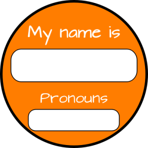 an orange circle with the words my name is proud
