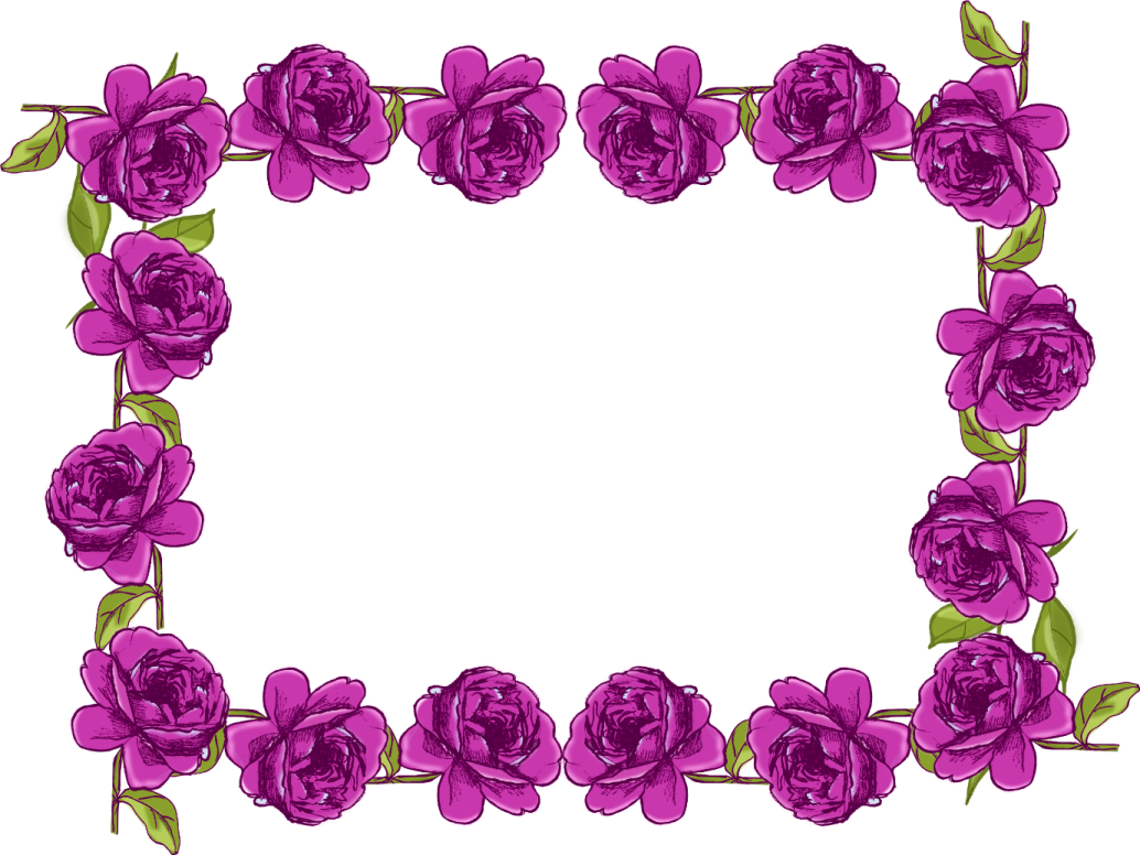 a frame with purple flowers and leaves