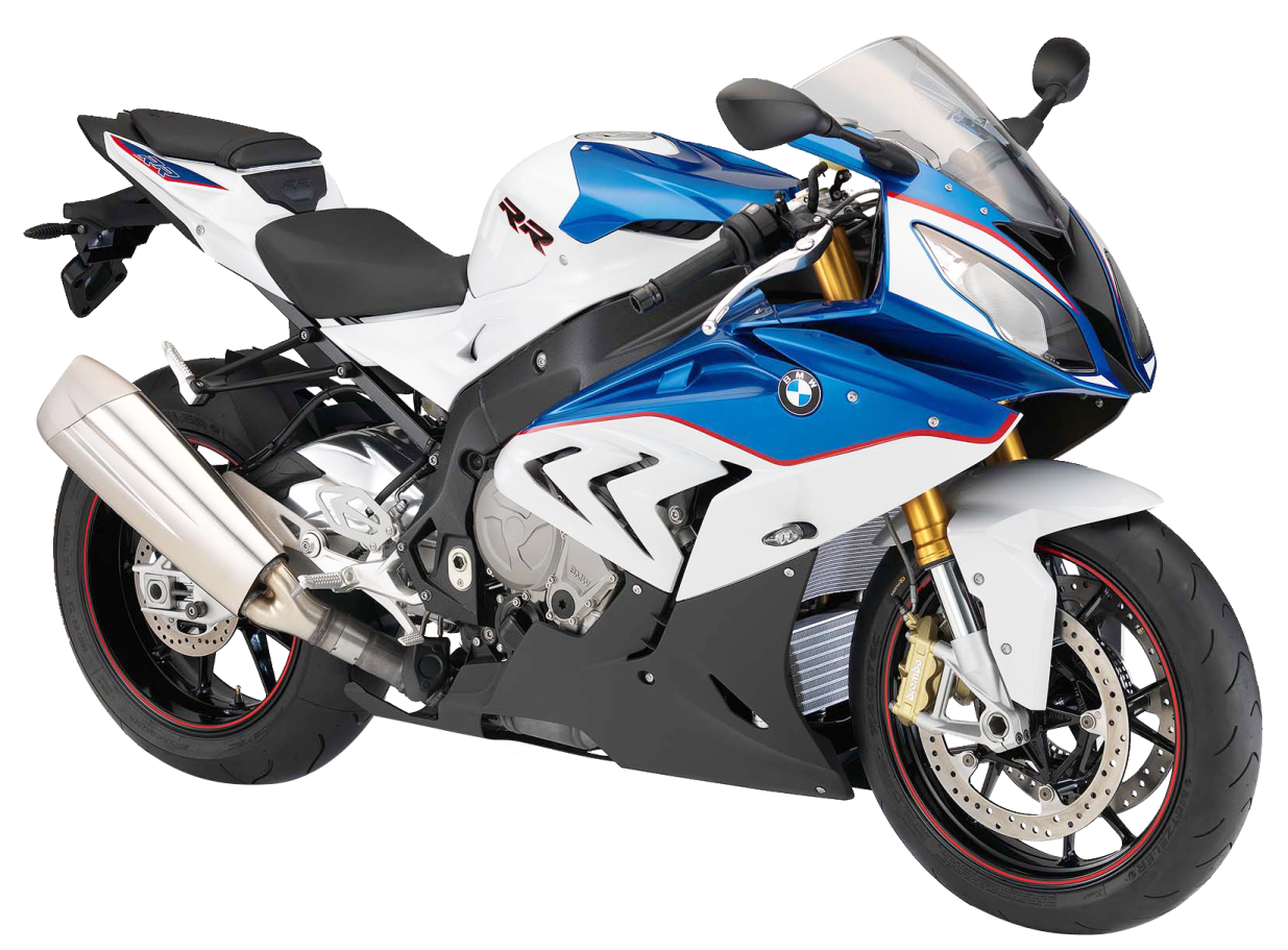 a white and blue motorcycle with red rims