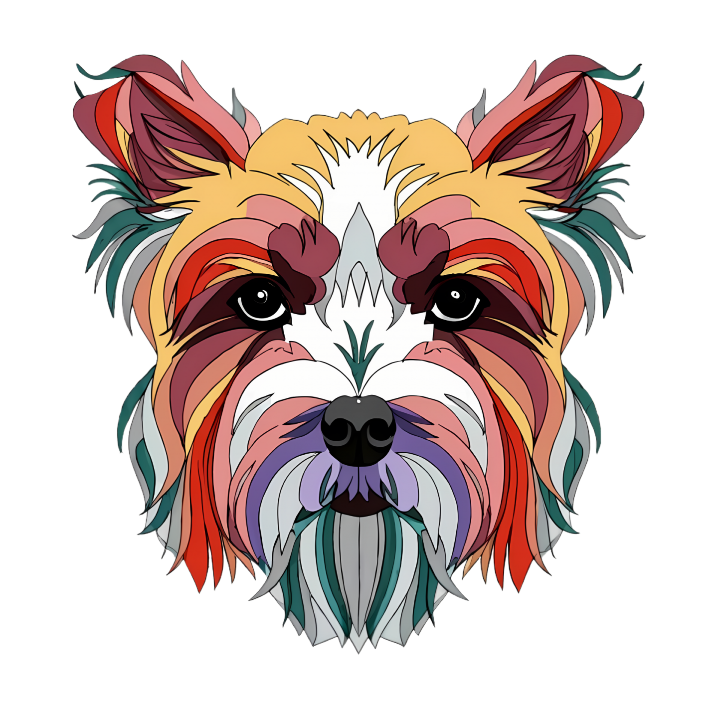 a dog's face with colorful lines on it