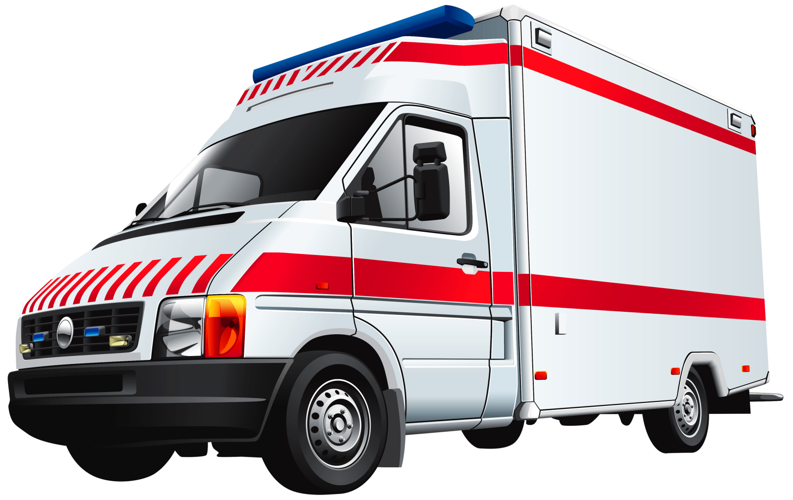 an ambulance truck with red and white stripes