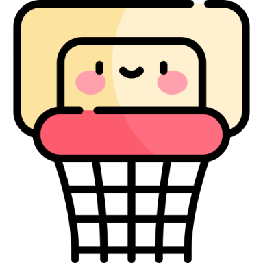 a cartoon basketball player with a basket