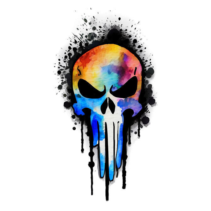 a watercolor skull on a white background