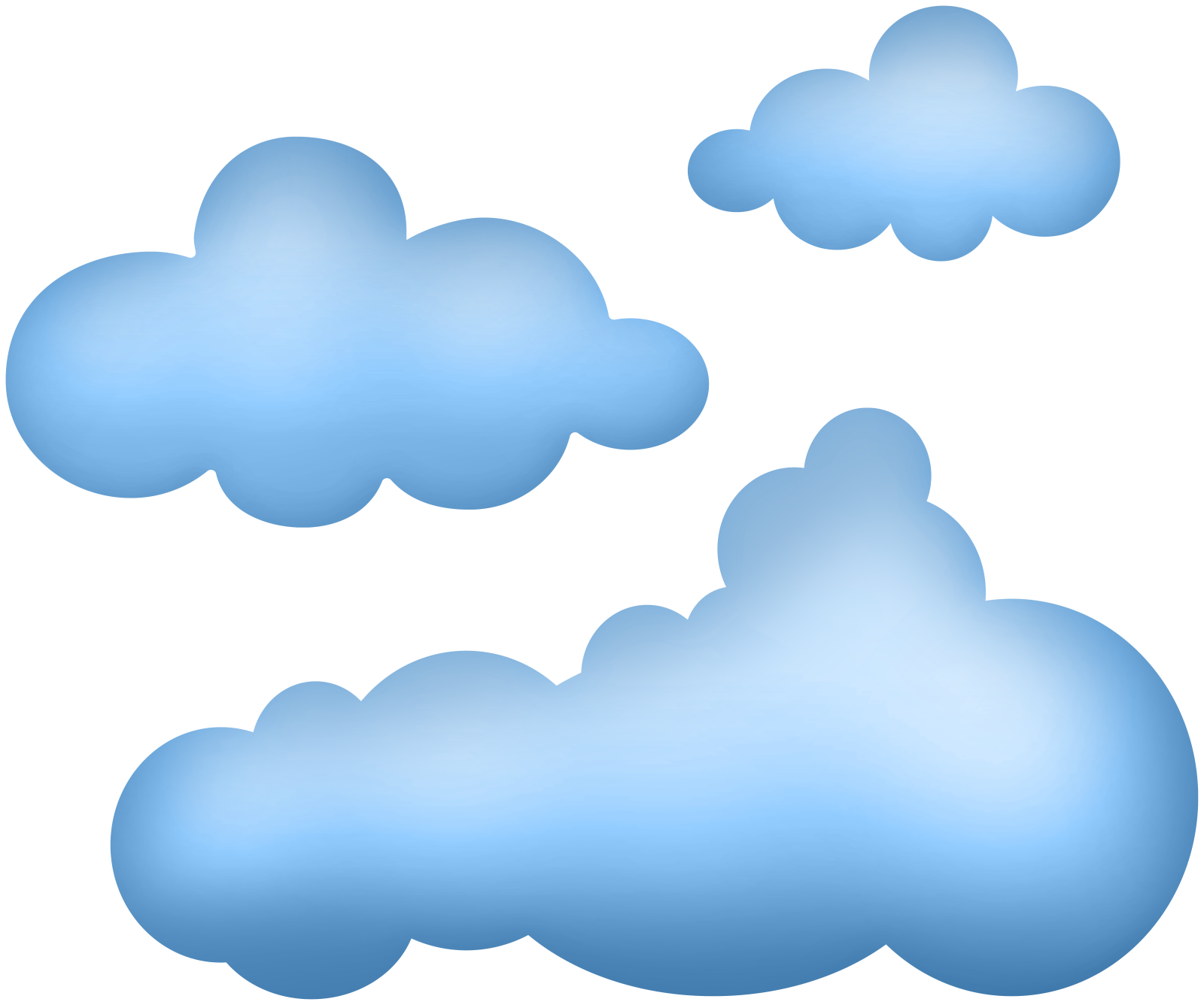 three blue clouds on a white background