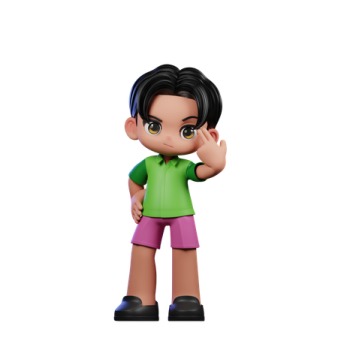 a cartoon character with a green shirt and purple shorts