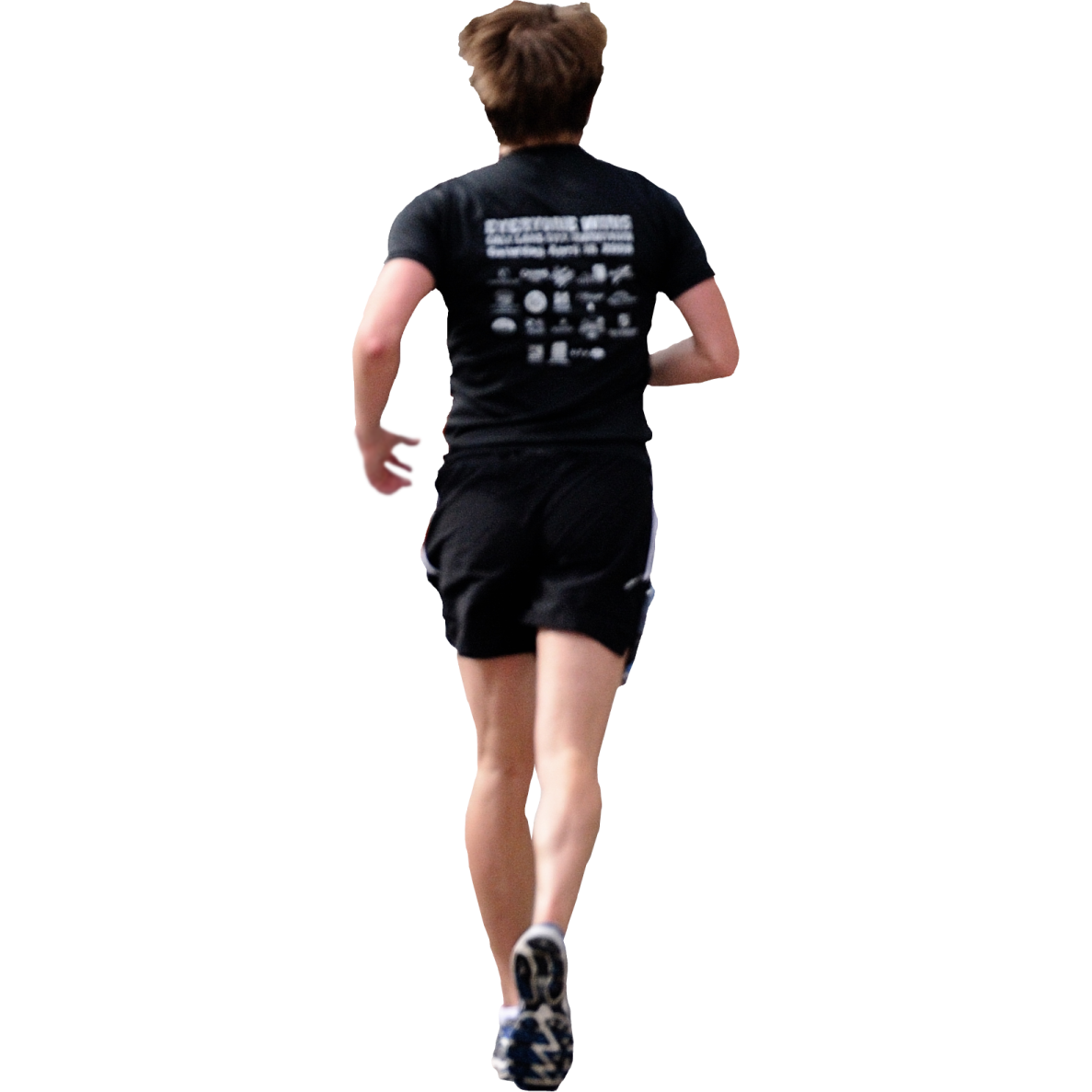 a woman is running on a white background