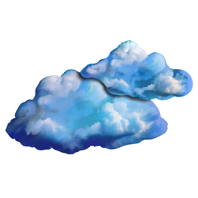 two blue clouds on a white background