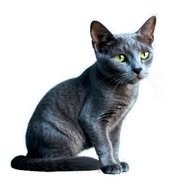 a gray cat sitting on a white surface