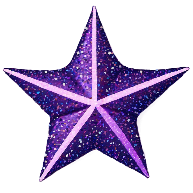 a purple glitter star on a white background