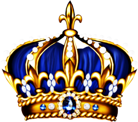 a gold crown with blue and white jewels