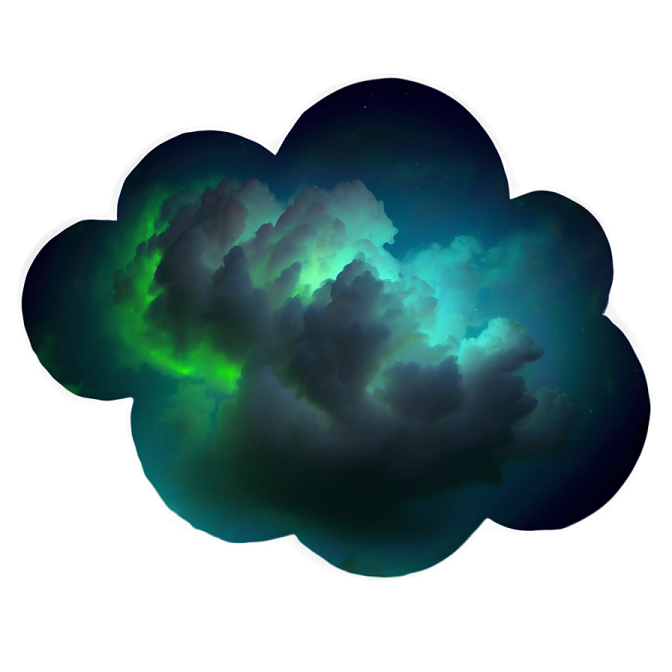 a cloud with green and blue lights in the sky