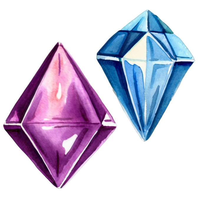 a watercolor painting of two gems