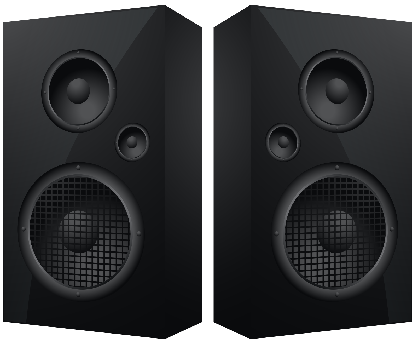 two black speakers on a white background