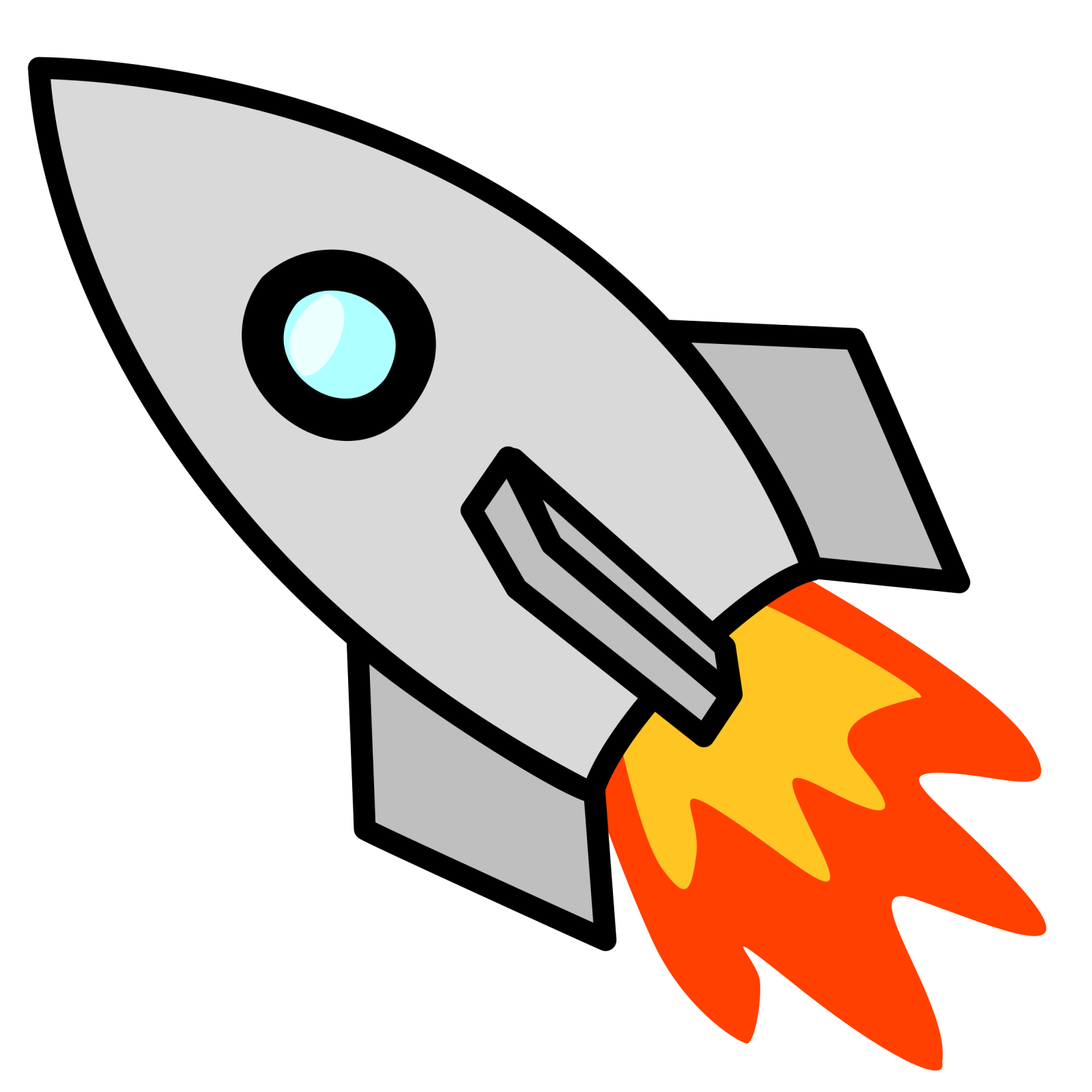 a cartoon rocket with an orange flame coming out