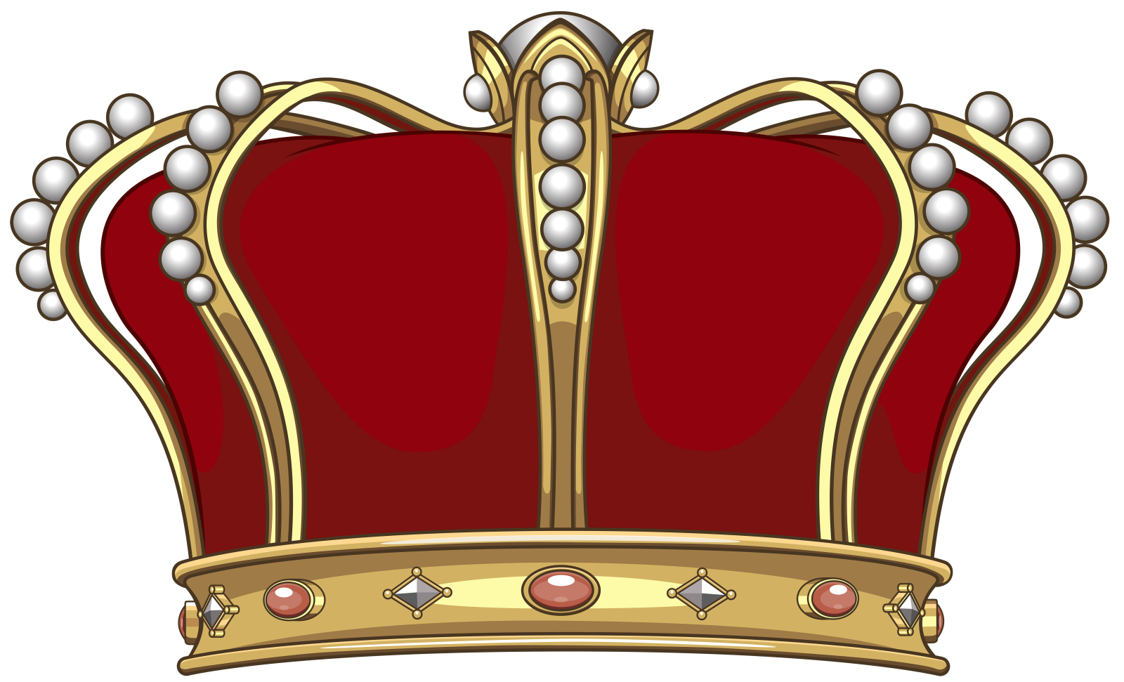 a red and gold crown on a white background