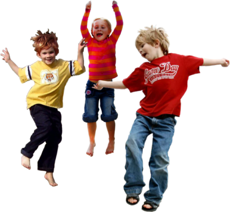 three children jumping in the air