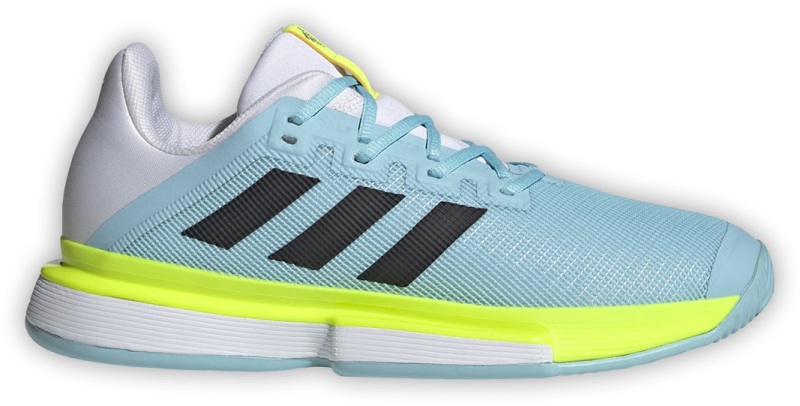 a pair of blue and yellow tennis shoes