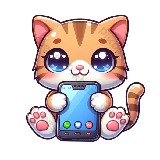 a cartoon cat holding a cell phone