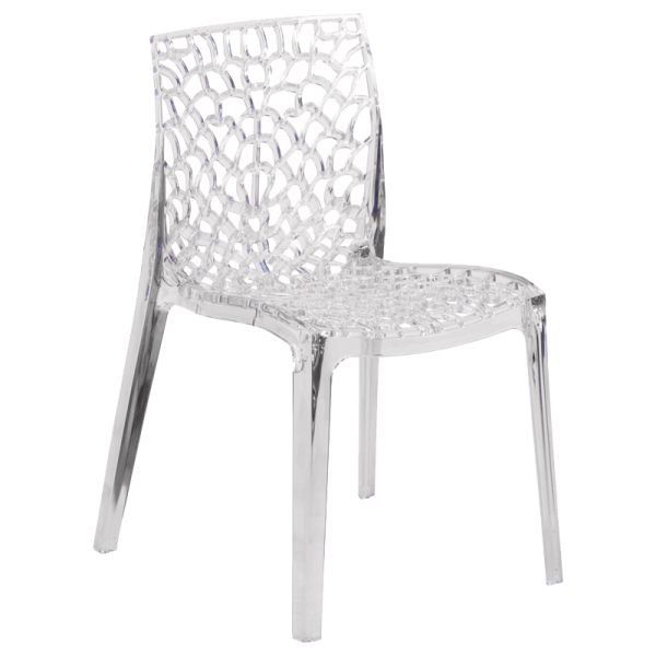 a clear plastic chair on a white background