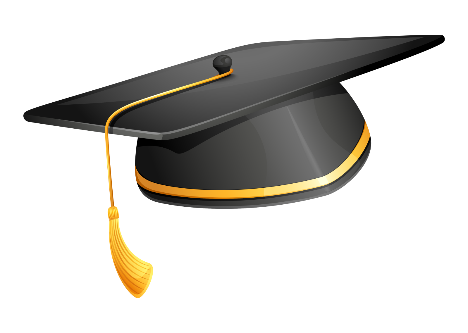 a black graduation hat with a yellow ta