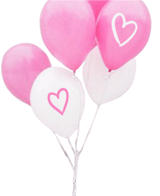 a bunch of pink and white heart balloons
