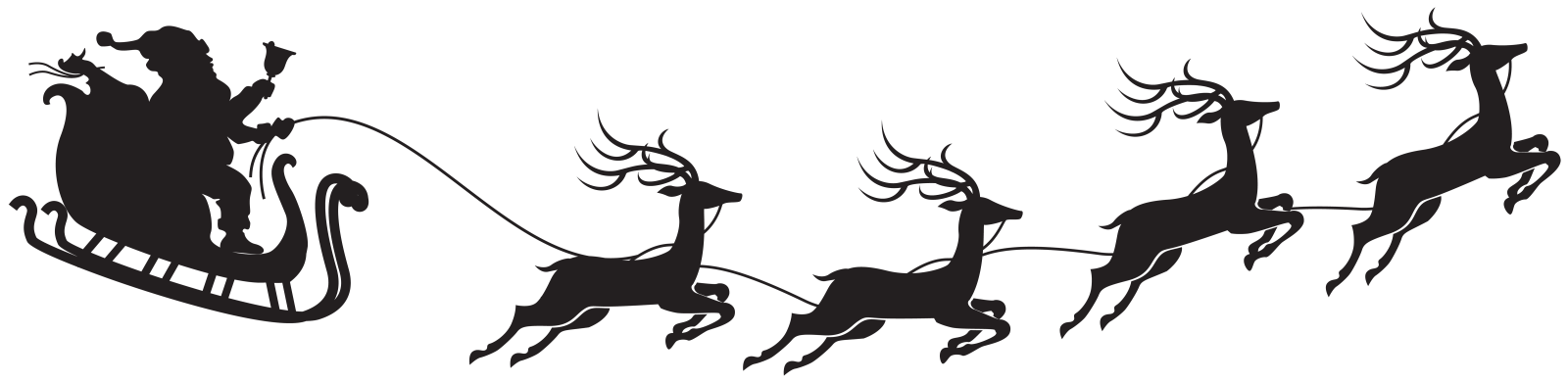 a group of reindeers running in the snow