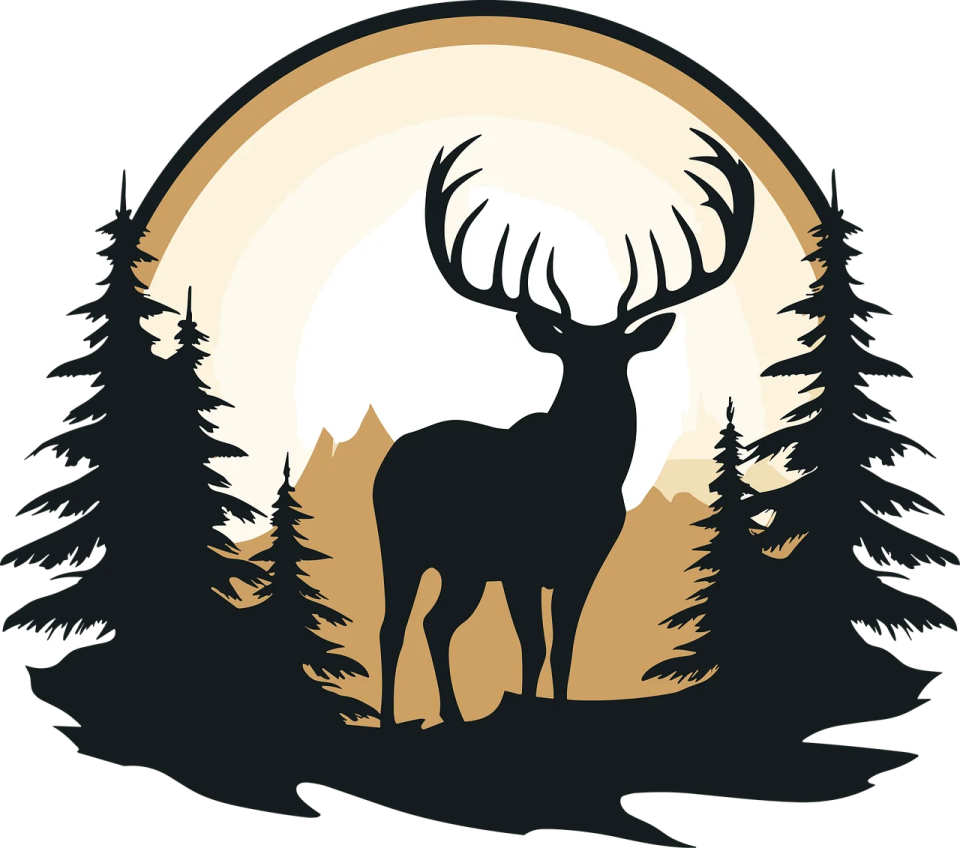 a deer standing in front of a full moon
