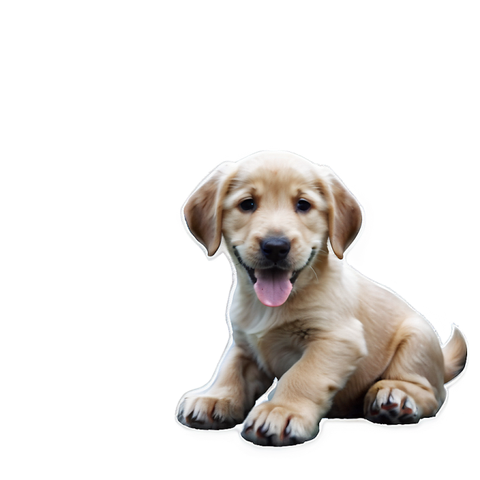 a puppy sitting on the ground with its tongue out