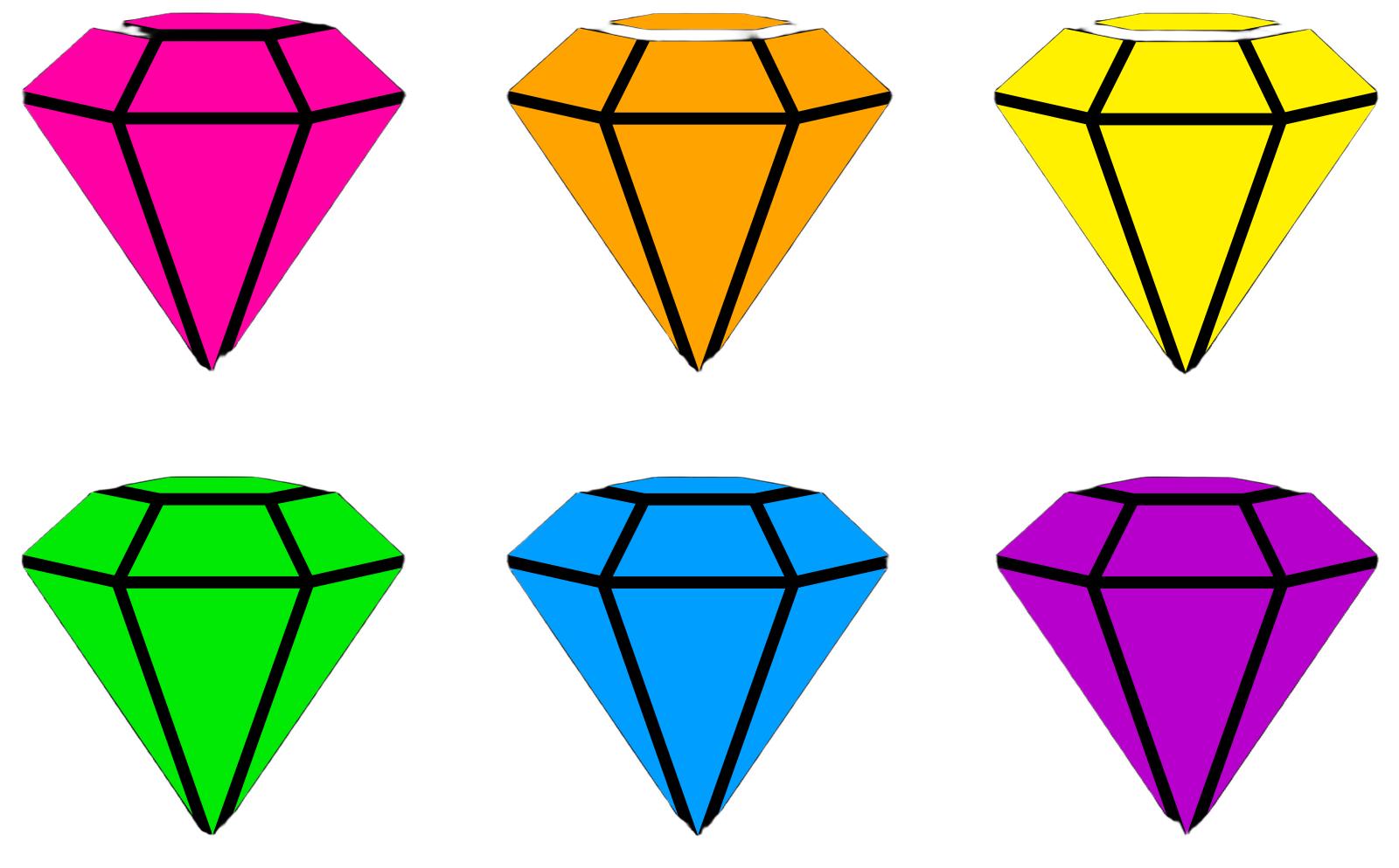 a set of six different colored diamonds
